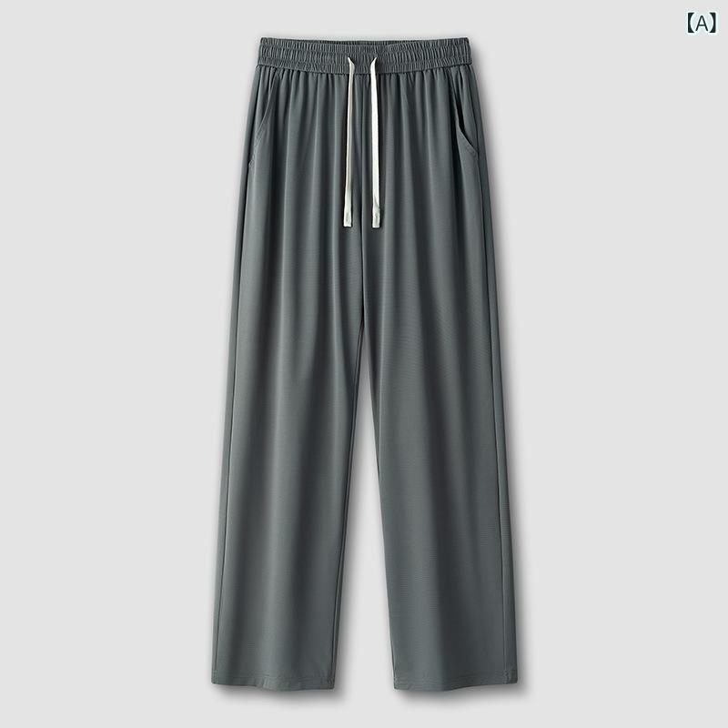 LINEAR shopのパンツ メンズ 男性用 イージーパンツ ストレッチ 接触冷感 速乾 スポーツ 運動 普段使い ストレート 薄手 涼しい 無地 ポリエステル グレー ブラック(x2)｜アングル2