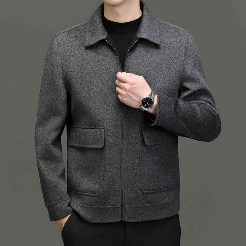 ジャケット 男性用 ウール アウター 厚手 ショート丈 襟付き ゆったり ビジネス カジュアル 赤 キャメ..