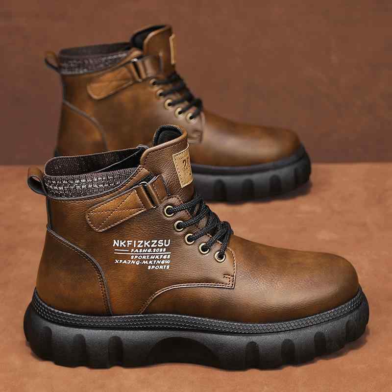 ブーツ メンズ 男性用 厚底 レースアップ ワークブーツ カジュアルシューズ 紳士靴 ショートブーツ ラ..