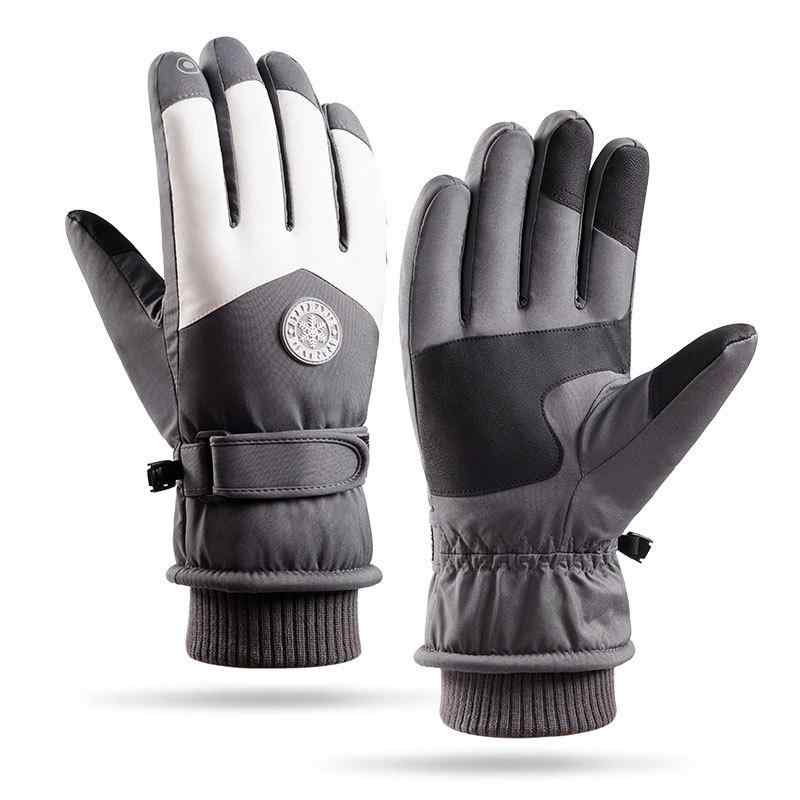 手袋 レディース スキーグローブ 防寒グローブ スマートフォン対応 防風 厚手 雪花柄 黒白 黒グレー 灰..