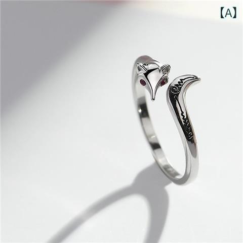 Rings - 指輪 レディース ラッキーアイテム キツネ モチーフ シルバー 小指 リング シンプル 冷淡 銅製 電気メッキ 指輪 アニマル モチーフ1