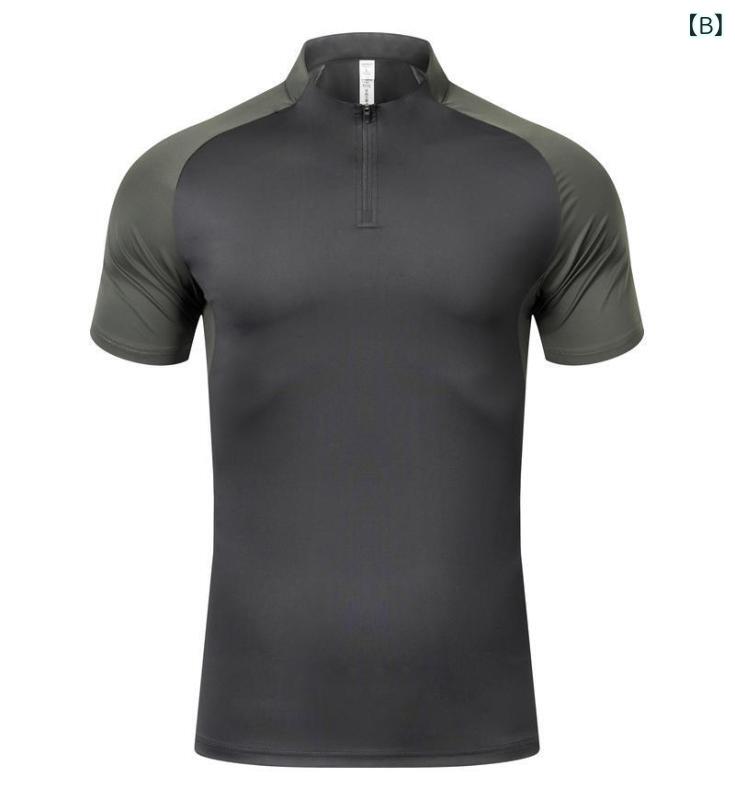 Tシャツ メンズ ハーフジップ スタンドカラー 吸湿速乾 半袖 ランニング トップス ...