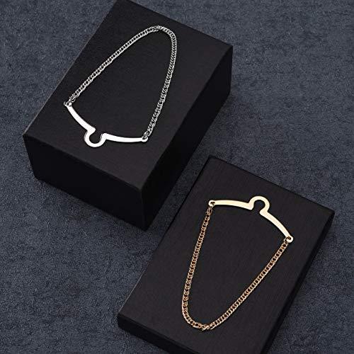 ネクタイピン メンズ ネクタイクリップ チェーン付き シンプル ビジネス フォーマル 電気メッキ加工 幾何学型 スティールカラー ゴールドカラー1