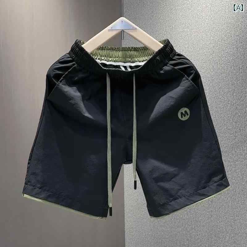 夏 ショートパンツ メンズ 5 分 無地 通気性 ルーズ 多用途 男性用 カジュアル ワンポイント ロゴ おし..