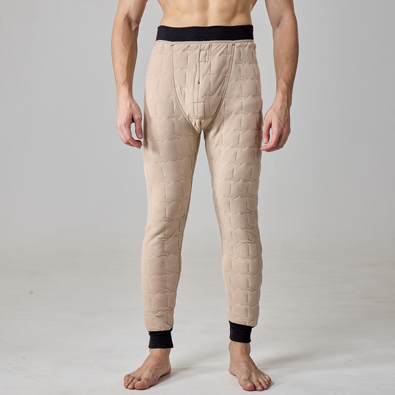 ボトムス 男性用 ウール混 裏起毛 あったか 保温 パンツ 膝当て付き スパッツ レギンス 黒