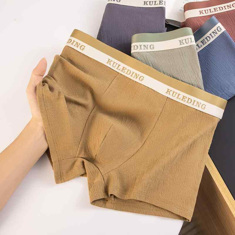 下着 男性用 ボクサーパンツ 綿 提花 吸湿 通気性 平角パンツ 中腰 暗赤 グレー 海水色 柳葉色 苔色