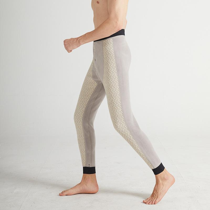 メンズ 秋冬 裏起毛 レギンス スパッツ ズボン下 ウール 高腰 伸縮性 あったかインナー 厚手 グレー