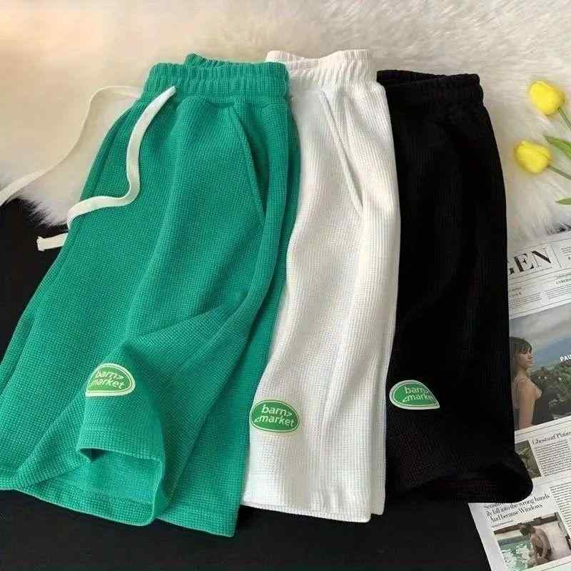 ハーフパンツ メンズ 男性用 ゆったり ストレート イージーパンツ カジュアル 部屋着 普段使い 運動着 ポリエステル 黒 白 緑