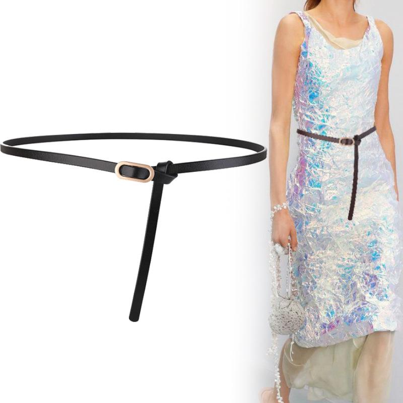 ベルト レディース 女性用 革 レザー 細ベルト 飾りベルト 結び目 ブラック レッド ブラウン ホワイト レトロ ウエストマーク ワンピース チュニック セーター 普段使い(x2)