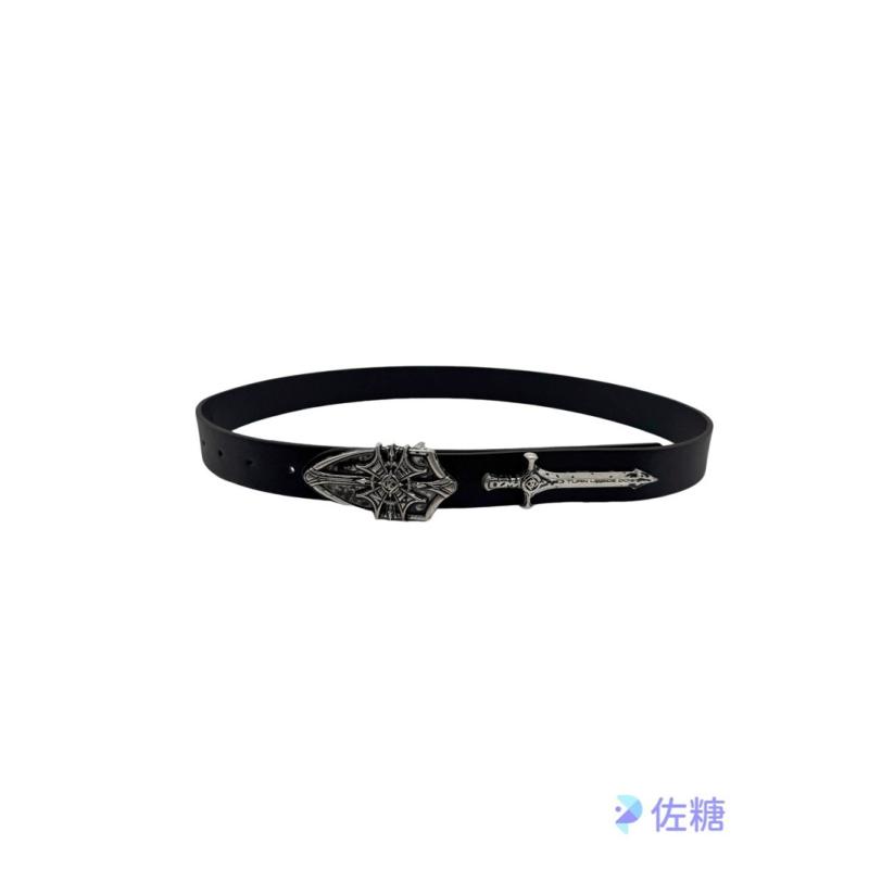 ベルト 男性用 PUレザー 合金製 クロス 十字架 水波柄 レトロ エスニック 幅広 彫刻 電気メッキ加工