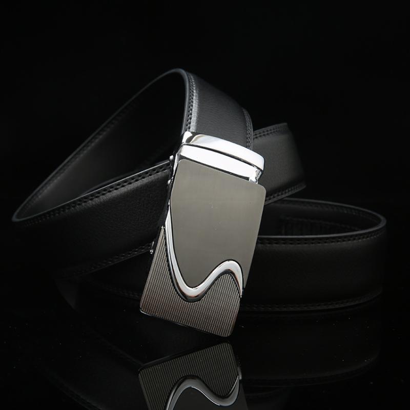 ベルト メンズ 男性用 革 ビジネス ベルト オートロック式 バックル レザー 牛革 おしゃれ ブラッシュドシルバー ブラック ブラウン