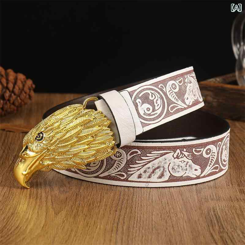 ベルト 男性用 PUレザー 合金製 バックル 幅広 プレーン 個性的なイーグルヘッド 模様 カジュアルパンツ用 ウエストバンド 110cm 115cm 120cm(x2) 2