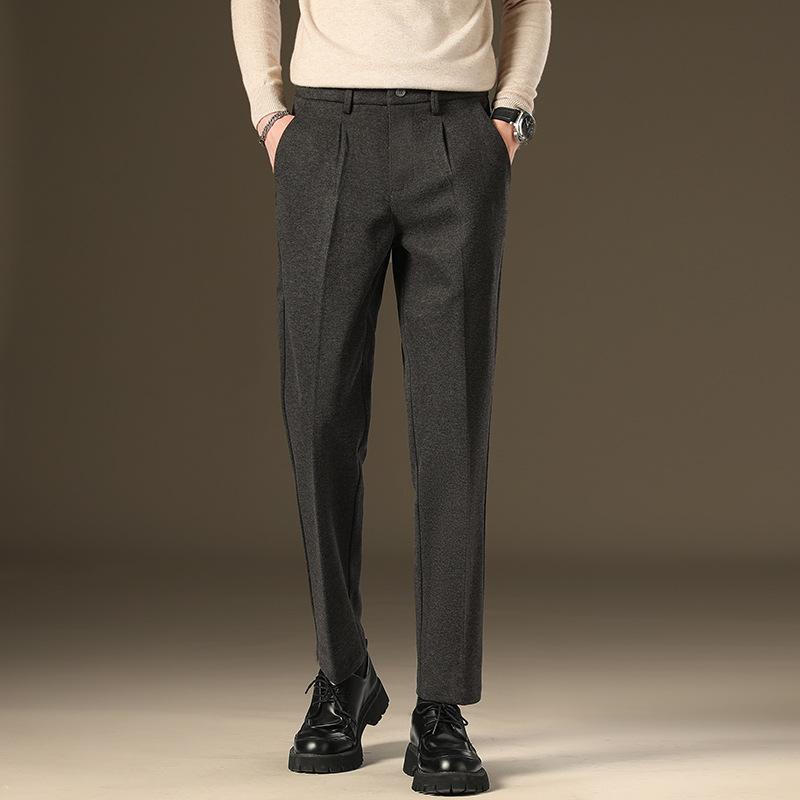 パンツ メンズ 男性用 ウール混紡 ストレート あったか 秋冬 ズボン スラックス 黒 ブラック グレー ブ..
