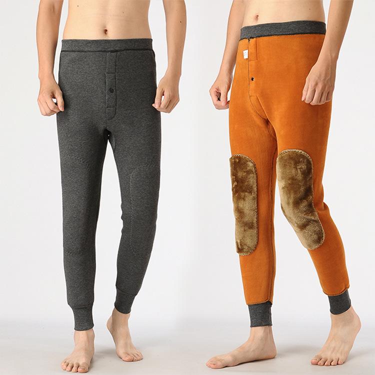 メンズ パンツ 男性用 裏起毛 暖パン 厚手 防寒 ズボン 冬用 コットン レギンス スパッツ ひざ当て付き 無地