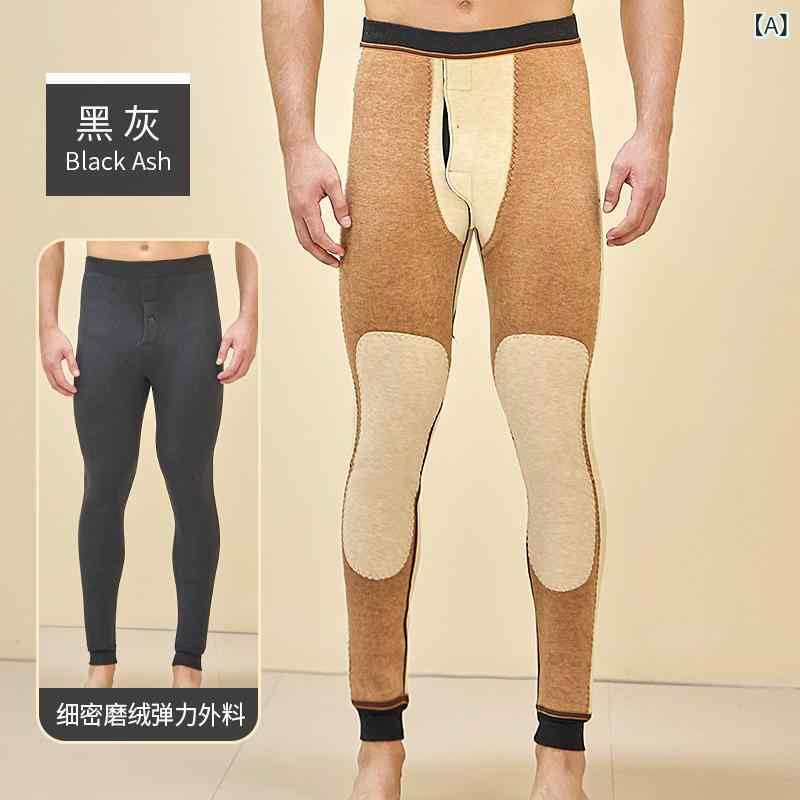 ズボン 男性用 裏起毛 あったか パンツ 高腰 ウール 膝当て付き レギンス 大きいサイズ 暖パン 厚手 ポリエステル 無地 秋冬