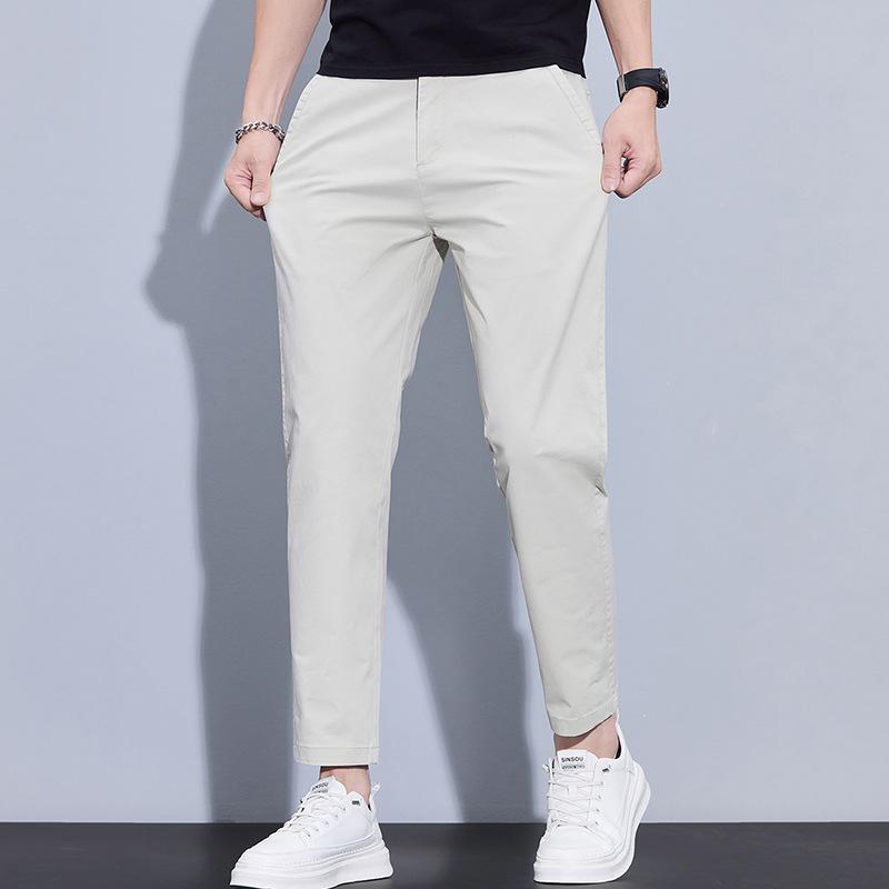 パンツ メンズ テーパードパンツ コットンブレンド スリム 薄手 ミドルウエスト 無地 夏 9分丈 カジュ..