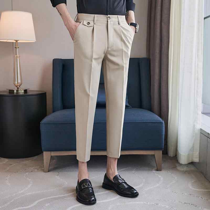 パンツ 男性用 9分丈パンツ 薄手 伸縮性 テーパードパンツ ビジネス 普段使い 黒 ブラック グレー カーキ