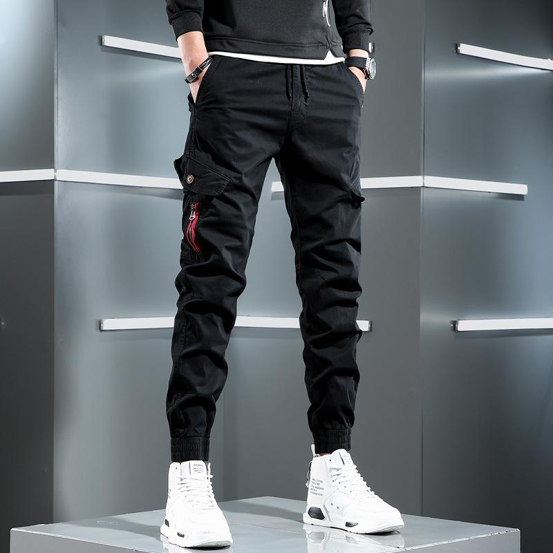 カーゴパンツ メンズ 春秋 韓国 スリムフィット テーパードパンツ 男性用 カジュアルパンツ スポーツ 裾絞り 伸縮ウエスト ロングパンツ ブラック カーキ グレー