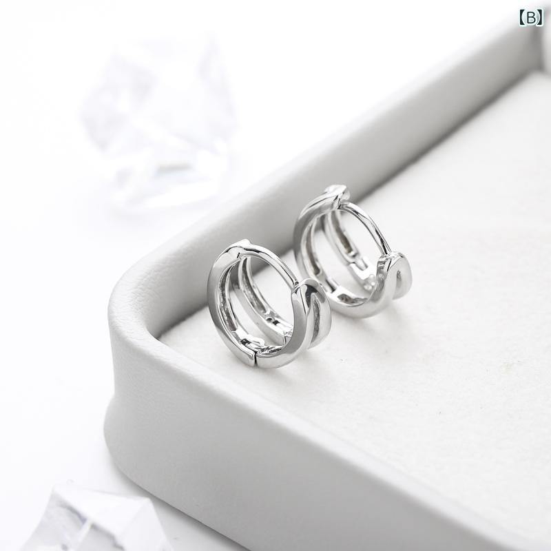 ピアス 男女兼用 ダブルフープ サークル イヤリング 電気メッキ加工 幾何学模様 10mm 12mm ブラック 上品 高見え きれいめ かわいい 通勤