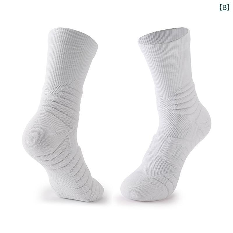 靴下 メンズ スポーツ ソックス バスケットボール ソックス 厚手 パイル地 中筒丈 吸汗性 滑り止め コットン 混紡 黒 白 赤 グレー