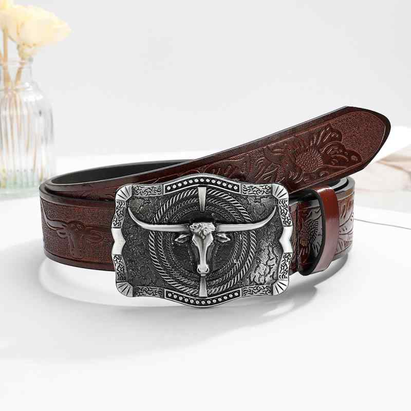 ベルト 男性用 ウエスタン カウボーイ エスニック 板バックル 型押し レザー 幅広 個性的 酒 красное
