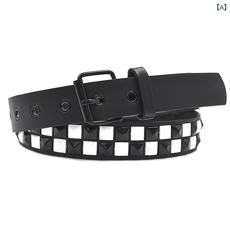 LINEAR shopのベルト 男性用 パンク ワイドベルト 牛革風 個性的 ヒップホップ ジーンズ 黒 白 桃色 紫 スタッズ デコレーション 幅広 合金 秋冬(x5)｜アングル2