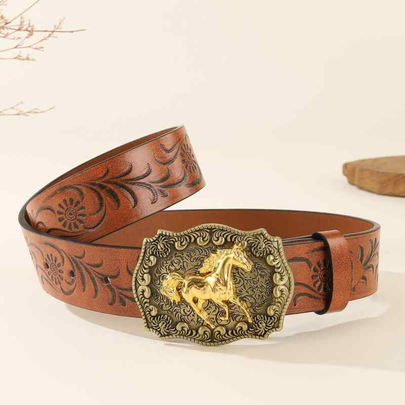 ベルト 男性用 ウエスタン カウボーイ風 牛革 型押し 幅広 普段使い チョコレート色 合金バックル レザーベルト(x2)
