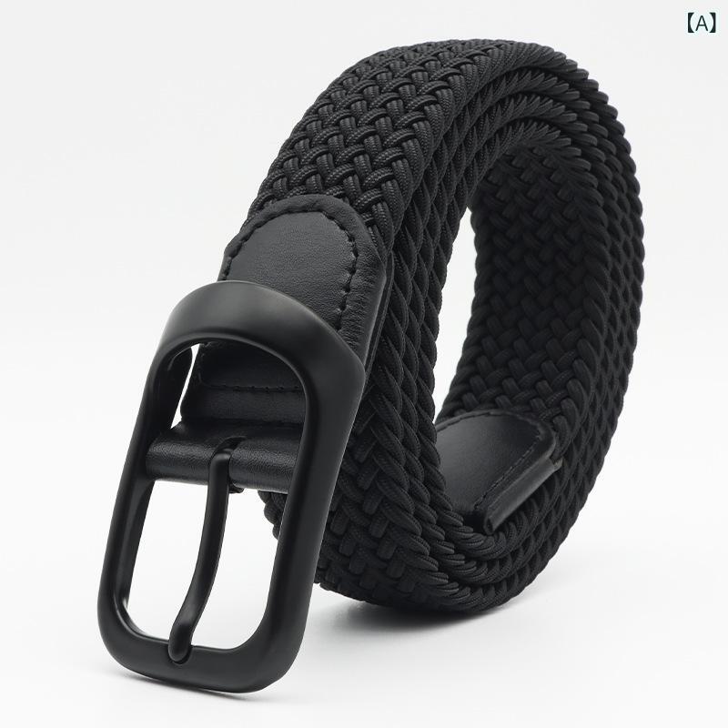 ベルト 男性用 紳士用 編み込み メッシュ ストレッチ 伸縮性 ポリエステル 合金 バックル 黒 ブラック 紺 ネイビー 茶 ブラウン カーキ グレー 白 ホワイト ビジネス カジュアル 普段使い 通勤用