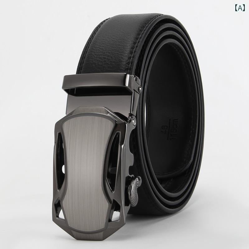 ベルト 男性用 革 レザー オートロック 多色 ビジネス カジュアル 二層牛革 ウエストベルト 幅広 バックル 黒 白 黄 赤 紺 茶 110cm 115cm 120cm 125cm 130cm