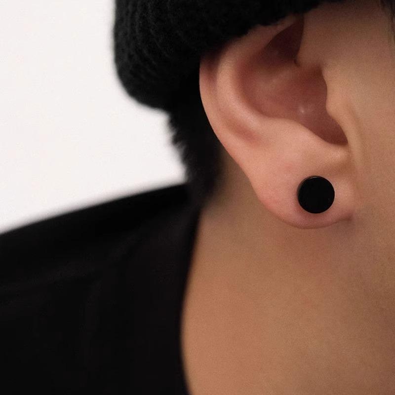 ピアス メンズ レディース 男女兼用 シルバー925 黒瑪瑙 サークル ラウンド 8mm 10mm 12mm 電気メッキ加工 幾何学模様 スタイル