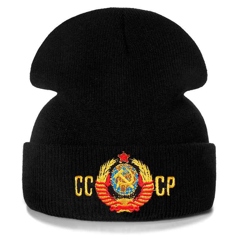ニット帽 ニットキャップ 男性用 ソ連 ロシア 国章 CCCP 刺繍 ウール 帽子 秋冬 防寒 暖かい 伸縮性 ブラック グレー(x5)