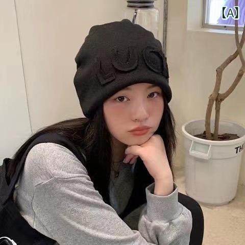 ニット帽 秋冬 レディース ビーニー キャップ 防寒 保温 小顔効果 厚手 無地 LUCK ワンポイント 婦人帽子 女性用 おしゃれ かわいい ミセス シニア(x2) 2