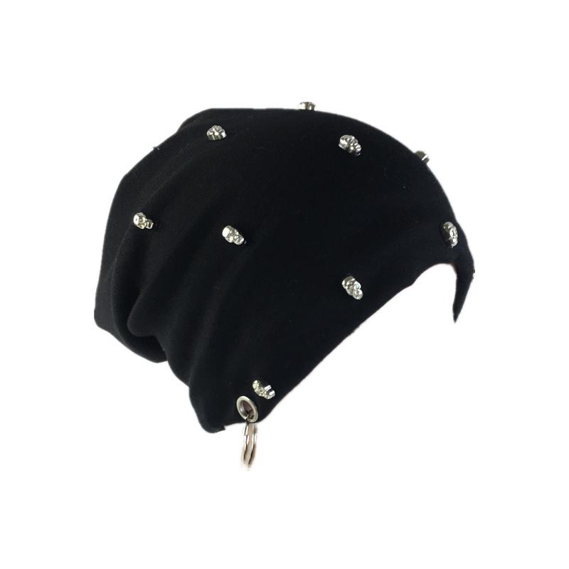 ニット帽 男性用 女性用 ストリート ヒップホップ 薄手 裏起毛 ビーニー 帽子 鉄環付き スカル ドリル ..