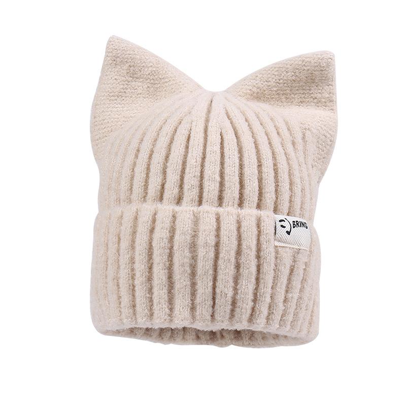 Rakuten - ニット帽 レディース 秋冬 猫耳 かわいい 韓国 小顔効果 暖かい 防寒 カジュアル 普段使い ベージュ ブラック ピンク グレー