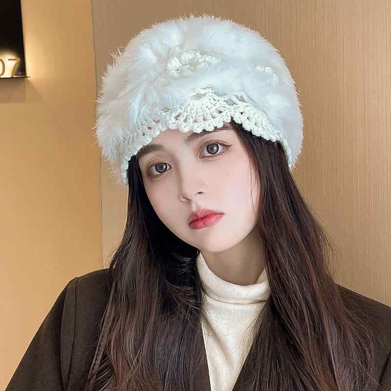 ニット帽 レディース 秋冬 防寒 保温 包頭帽 ウール 日系 かわいい 暖かい 兎毛 ファー 厚手 ブラック ホワイト ピンク グレー キャメル ベージュstring