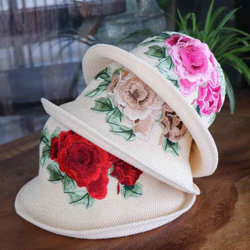 Rakuten - 帽子 レディース 春夏 エスニック 刺繍 民族風 キャップ 日よけ 紫外線対策 通気性 旅行 ベージュ系(x2)