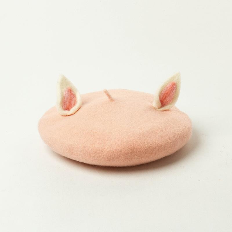 Rakuten - ベレー帽 レディース 秋冬 ウール 帽子 かわいい 手作り アニマル耳飾り 森ガール 親子 画家帽 赤 黄色 白(x5)
