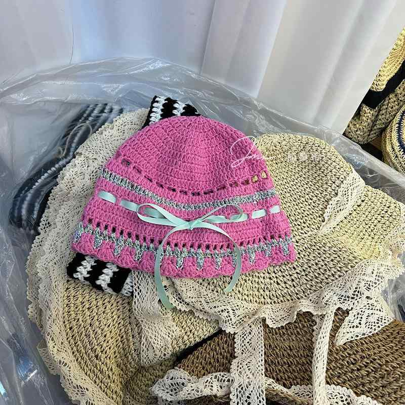 帽子 レディース 春夏 ニット帽 手編み 混色 透かし編み 薄手 蒸れにくい 紫外線対策 かわいい おしゃれ 普段使い お出かけ ホワイト ピンク グレー パープル(x2)