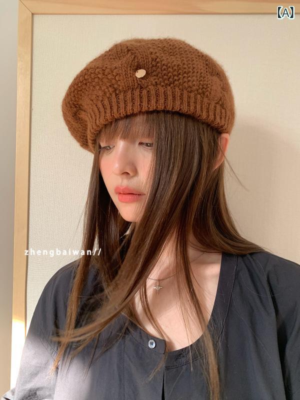 帽子 レディース 秋冬 ウール ベレー帽 ニット かわいい 画家帽 婦人 ニュースボー...