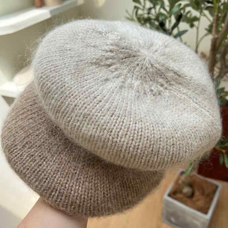 ベレー帽 レディース ニット モヘヤ ウール 混紡 あったか 防寒 韓国 シンプル 画家帽 米白 深米色 麻グレー 栗色 ブラック オートミール 皮紫色 秋冬(x2)