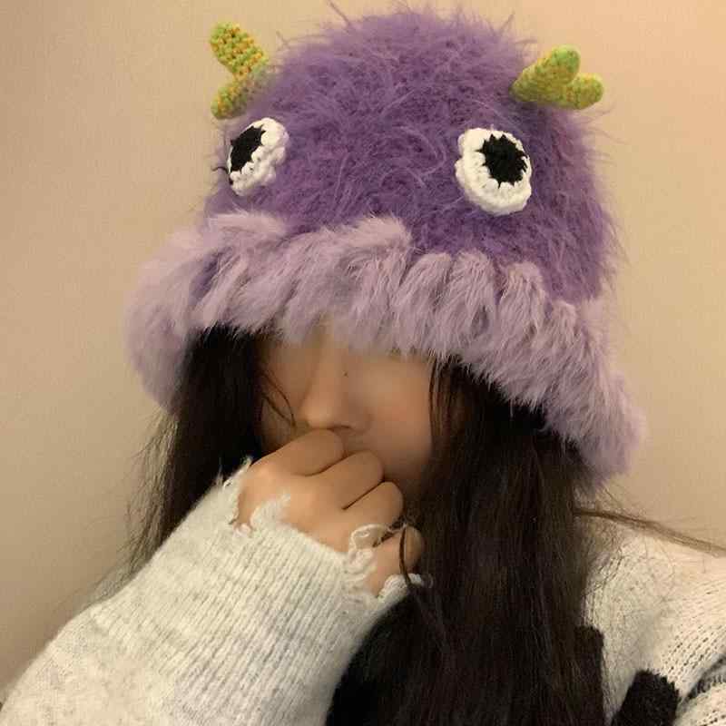 ニット帽 レディース 秋冬 小動物 モチーフ かわいい 防寒 耳あて 付き 帽子 暖かい 小顔効果 パープル 系(x2)(4.0)