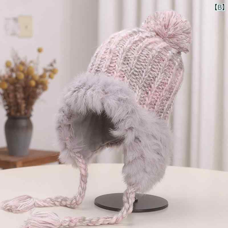 ニット帽 レディース 秋冬 兔毛イヤーマフ付き 防寒 あったか かわいい ガーリー ...