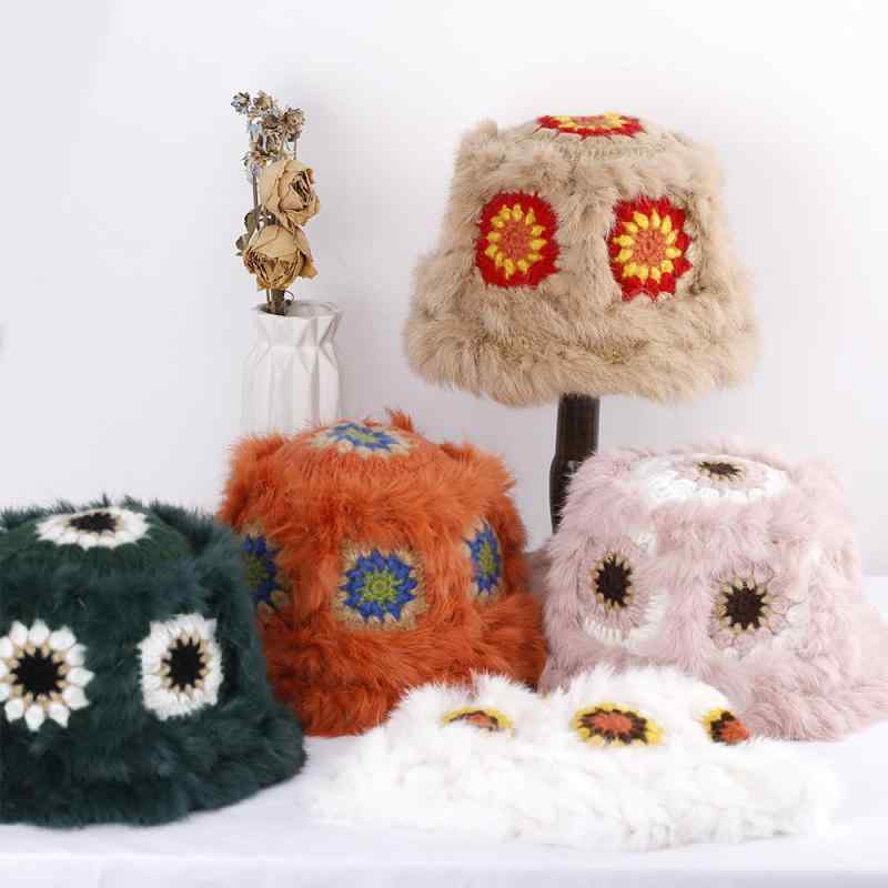 帽子 レディース 秋冬 虎モチーフ ニット帽 ウサギ毛 混紡 あったか 防寒 フィッシャーマンハット オレンジ ホワイト カーキ ピンク ベージュ(x2)