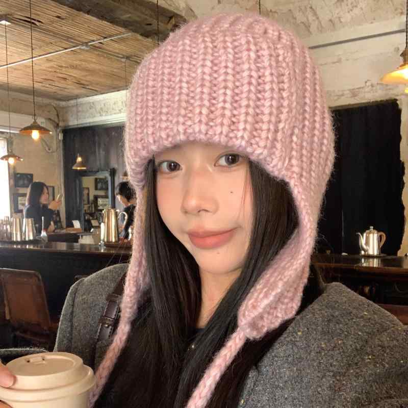 ニット帽 レディース 秋冬 防寒 護耳 小顔効果 暖かい 自転車用 淡ピンク 奶油米 雾霾藍 カーキ グレー..