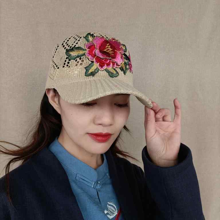 帽子 レディース 民族風 刺繍 キャップ 綿製 春夏 秋冬 日焼け対策 通気性 遮光 カーキ ブラック ベージュ(x2)