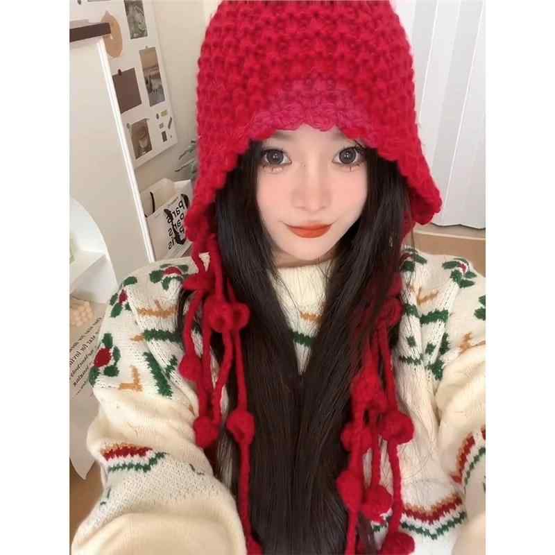 ニット帽 レディース 秋冬 防寒 あったか キャップ ビーニー 小顔効果 手編み風 ワインレッド ブラック グレー ベージュ キャメル かわいい おしゃれ(4)