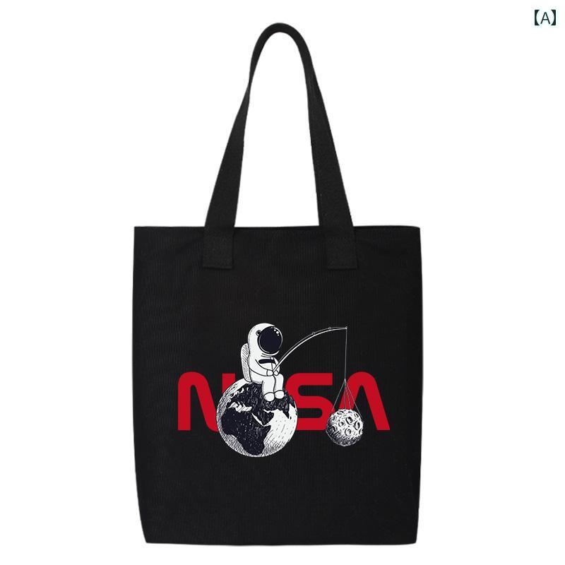 Tote Bag Type - NASA 宇宙 飛行 士 トートバッグ 手持ち スクール バッグ ショルダーバッグ ポータブル キャンバス 布 ポケット ニッチ大容量