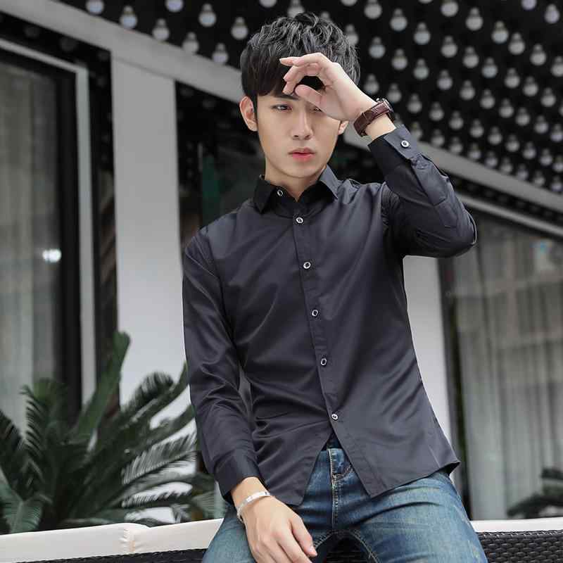 Long-Sleeve （Shape Holding） - シャツ メンズ 男性用 トップス 長袖 スリム 無地 ビジネス カジュアル 黒 白 赤 フォーマル スタイリッシュ(x2)