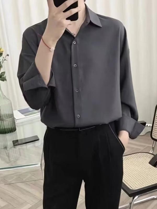 Rakuten - シャツ メンズ 男性用 トップス 春夏 接触冷感 無地 長袖 開襟シャツ 合体型 伸縮性 通気性 ポリエステル