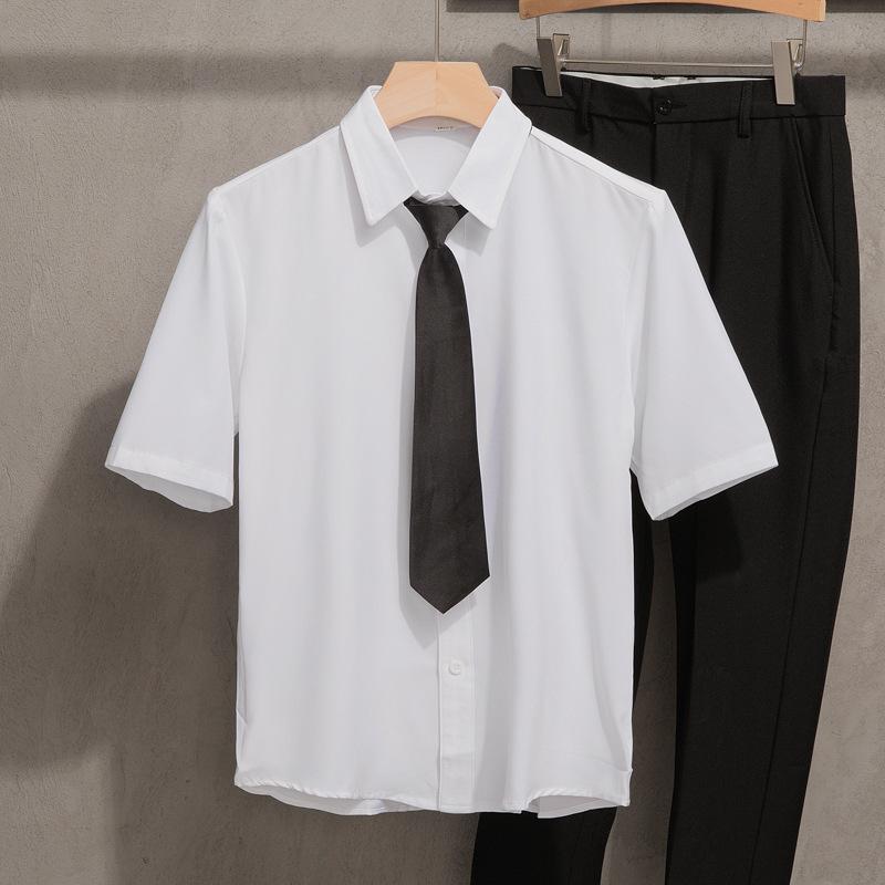 シャツ メンズ 男性用 半袖 トップス スラックス セットアップ スリムフィット ビジネス オフィス フォーマル 無地 ブラック ホワイト